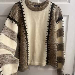Vintage Esprit 80s by Campus Brown Cream Stripe Acrylic Knit Crew Sweater SIZE L